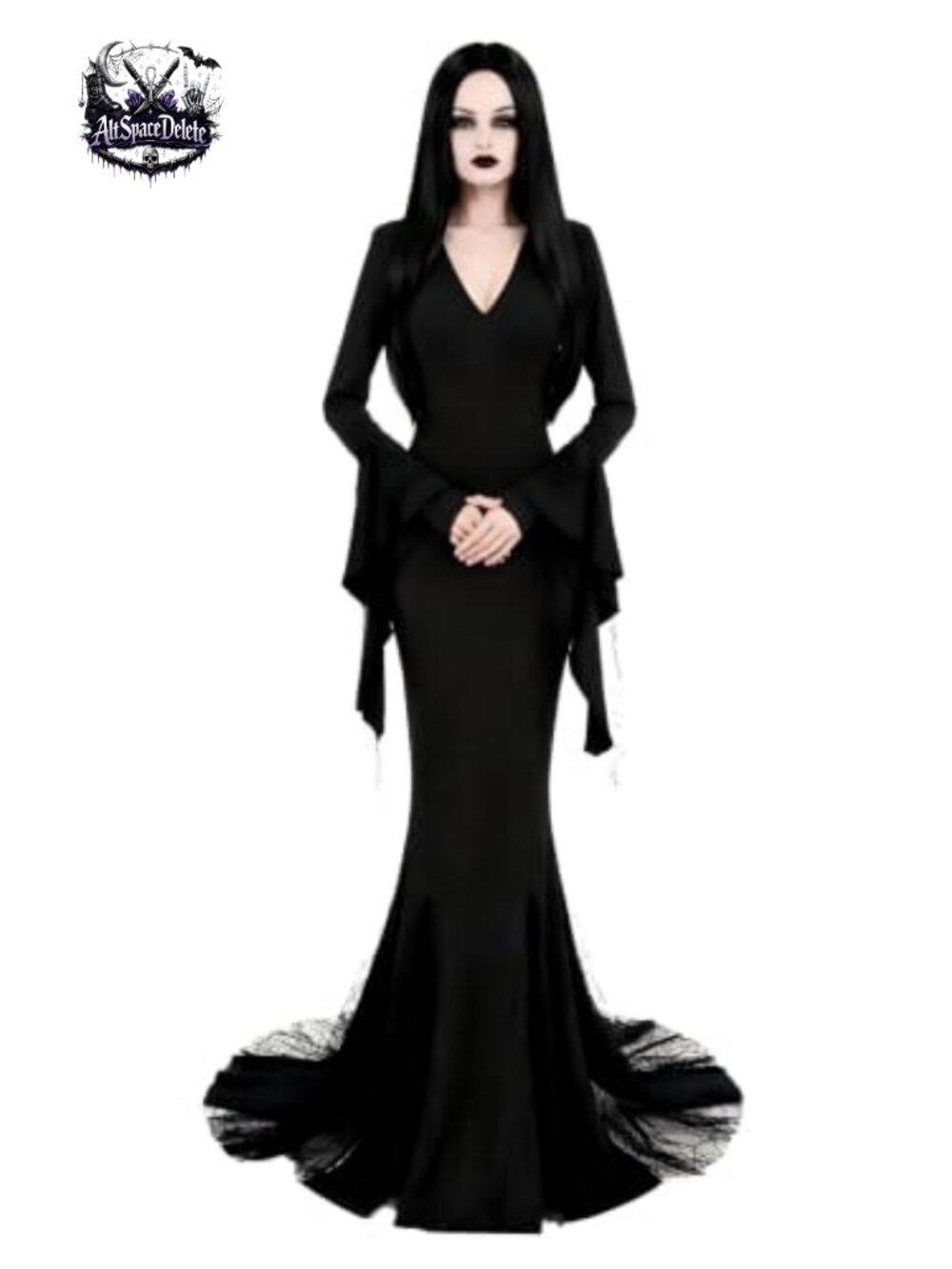 Gothic Long Sleeve Mermaid Maxi Dress Halloween Cosplay Costume